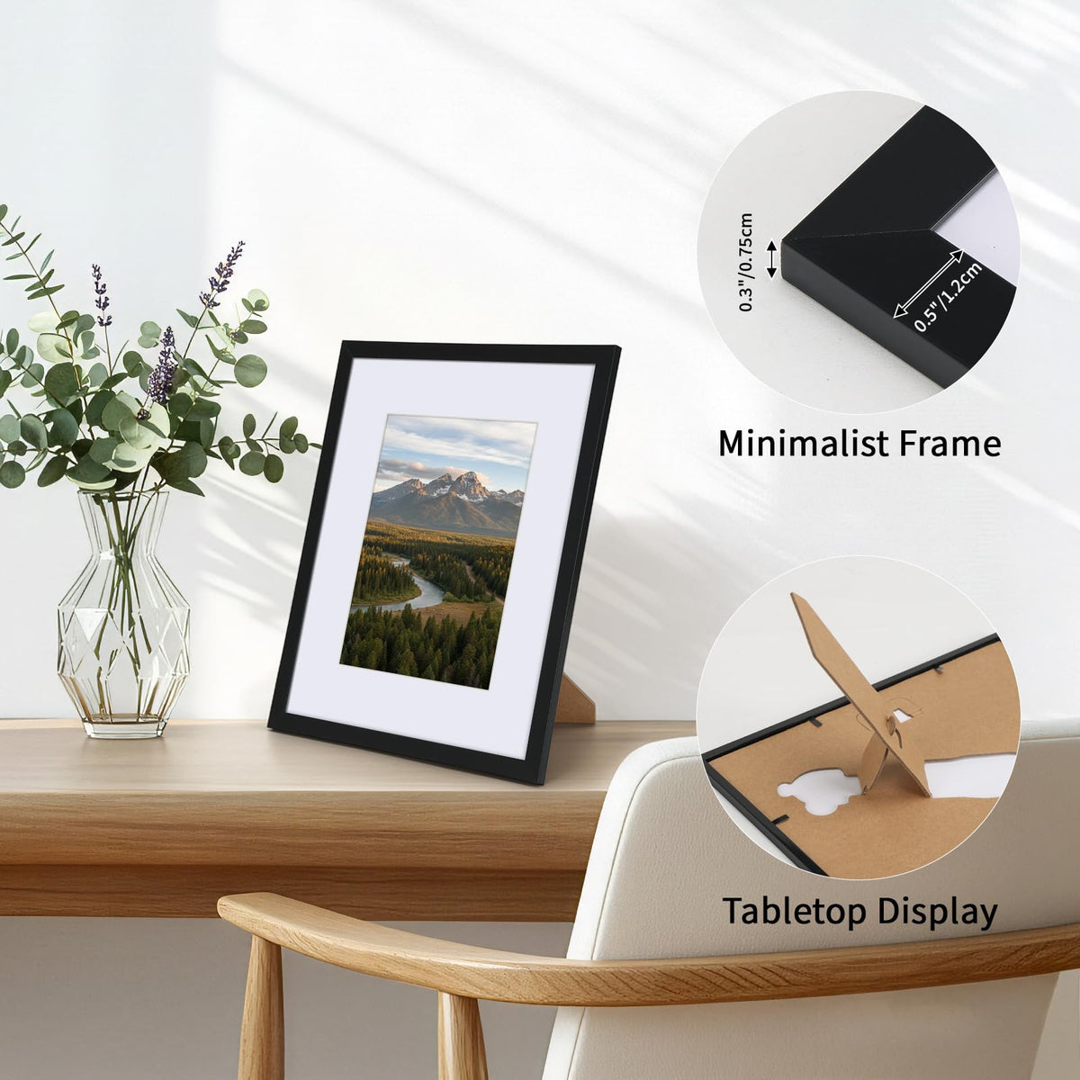 CRUGLA frames mounted on wall and placed on a table for versatile presentation