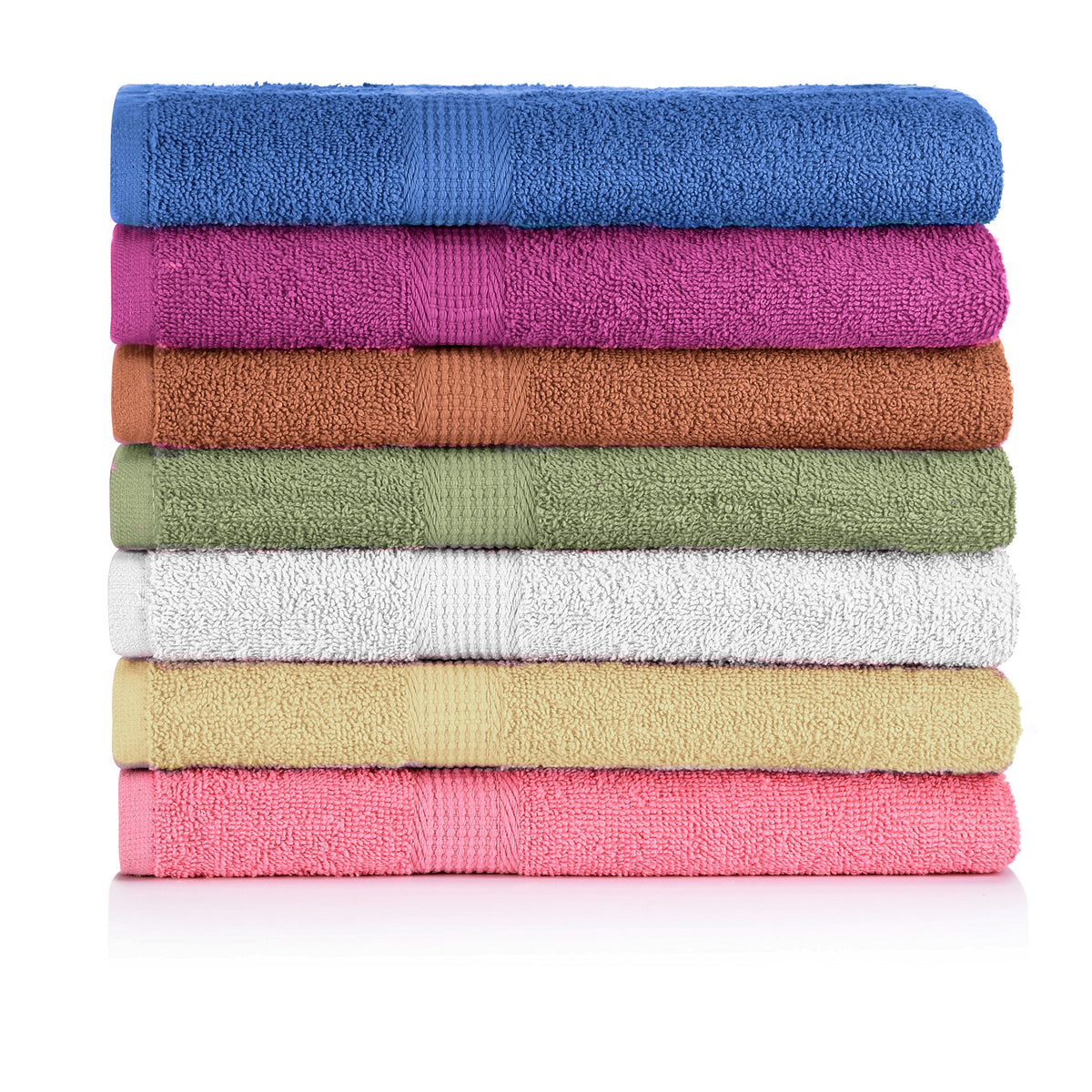 CrystalTowels 7-pack in bright colors displayed for bath and beach use.