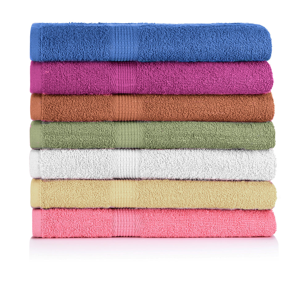 CrystalTowels 7-pack in bright colors displayed for bath and beach use.