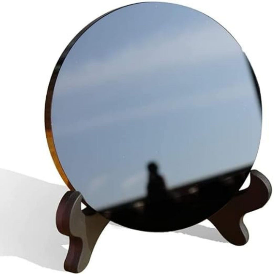 CRYSTALSTILE Black Obsidian Scrying Mirror on wooden stand for meditation and focus