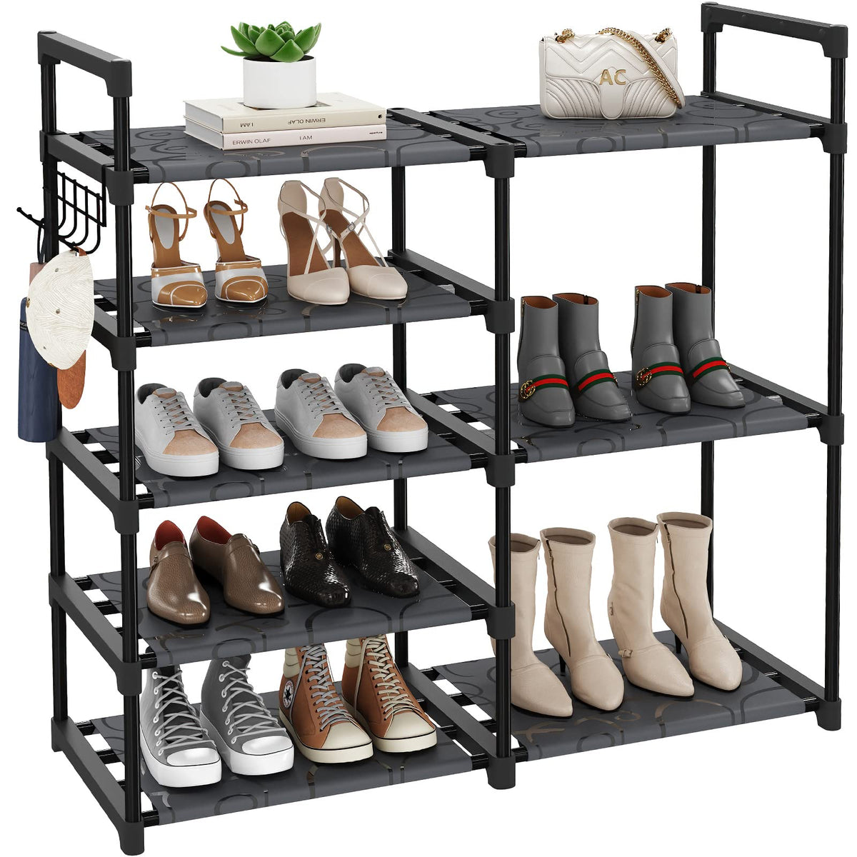 CSXGBAB Black Tubes Closet Shoe Rack front view showing compact storage for shoes.