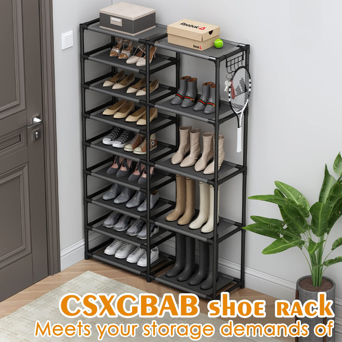 CSXGBAB tall garage shoe rack full-capacity display for organized entryway footwear