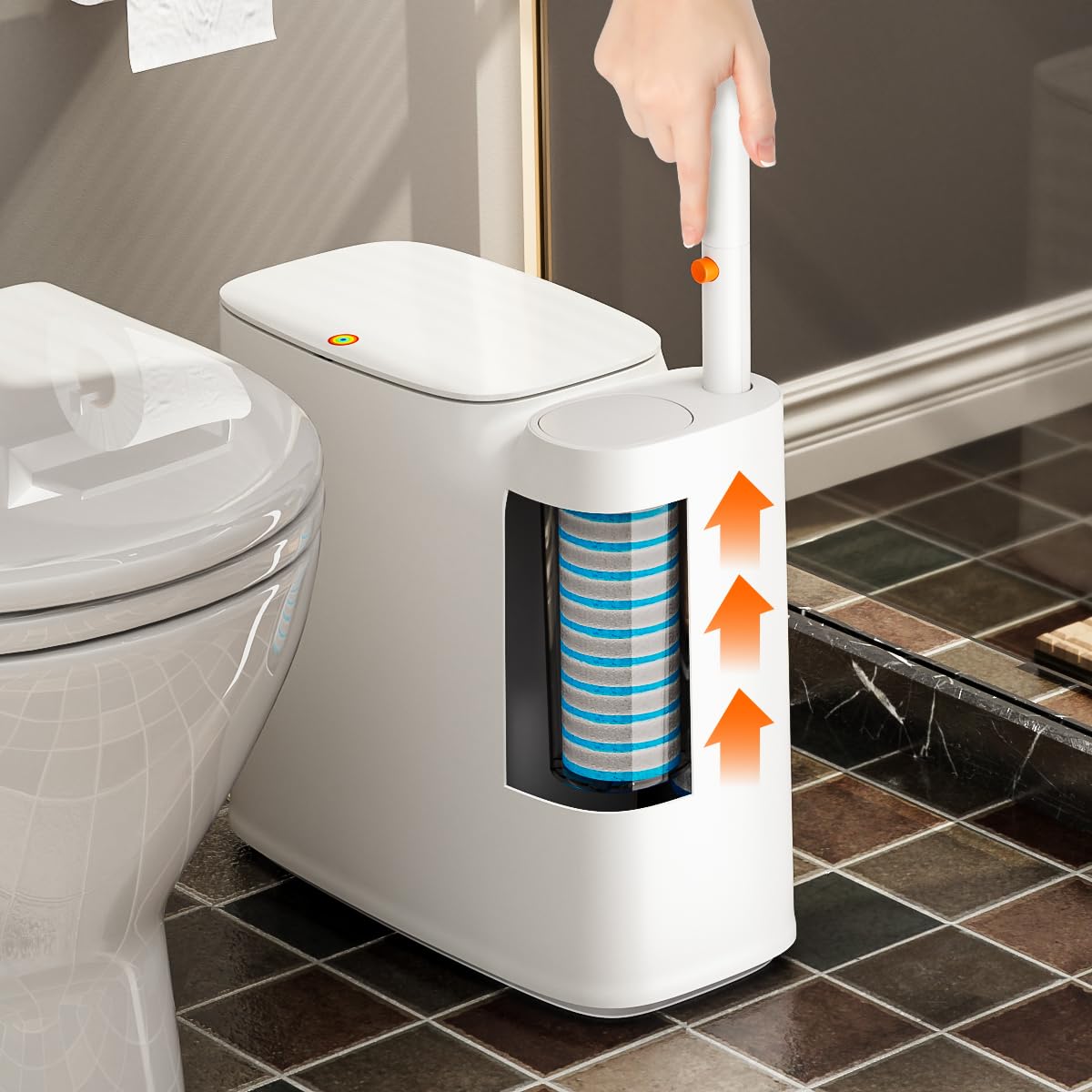 CTIME 90-degree placement demonstrates easy side-by-toilet positioning.