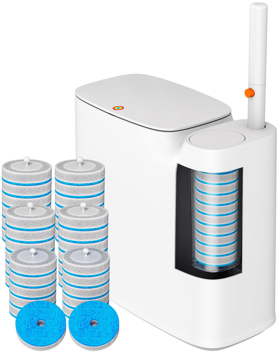 CTIME bathroom trash can set in narrow white fits small spaces.