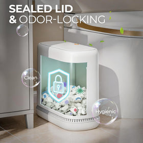CTIME dog-proof lid keeps pets out while maintaining a tidy bathroom.