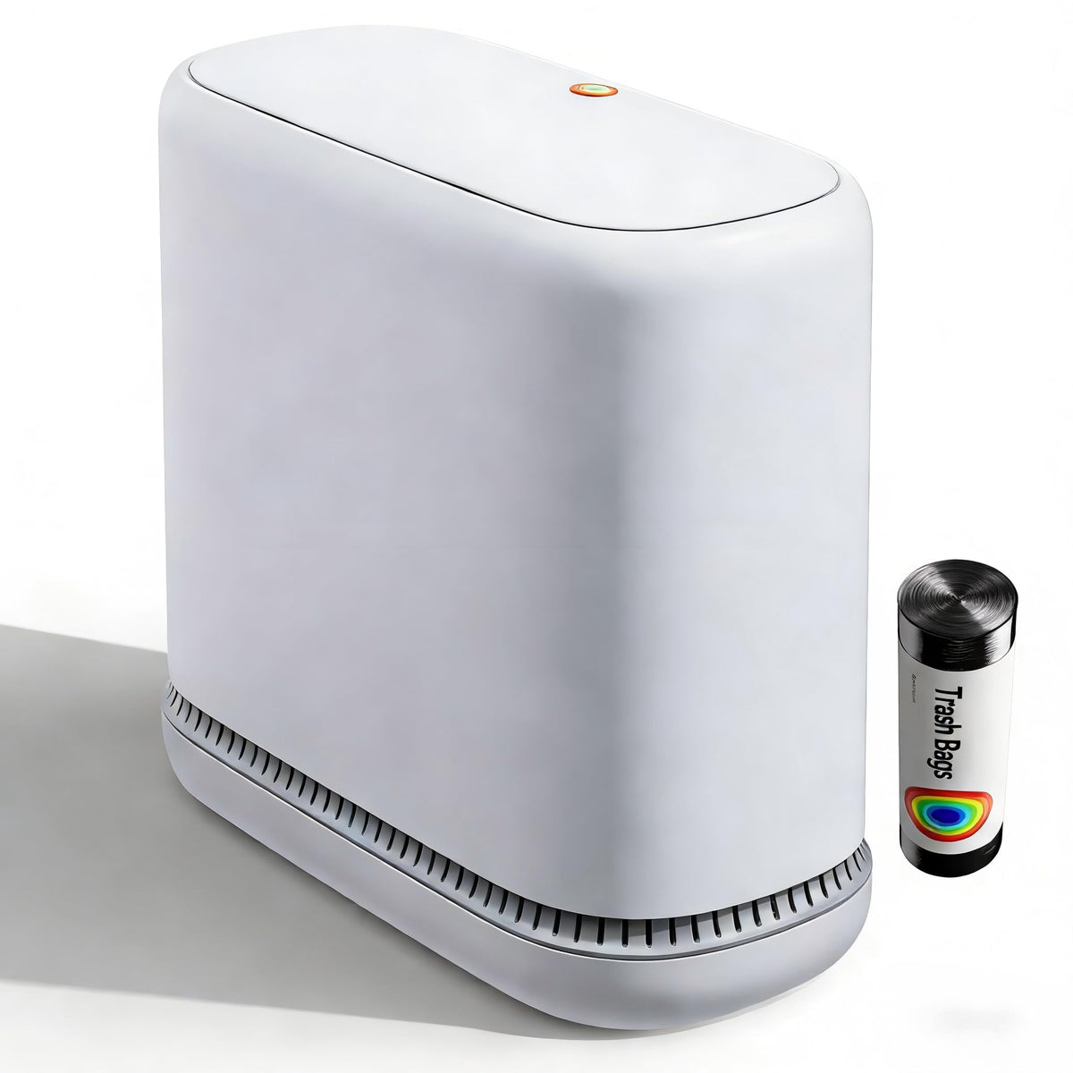CTIME small bathroom trash can with lid closed for odor containment in tight spaces.