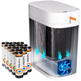 CTIME trash can with automatic lid enabling hands-free use.