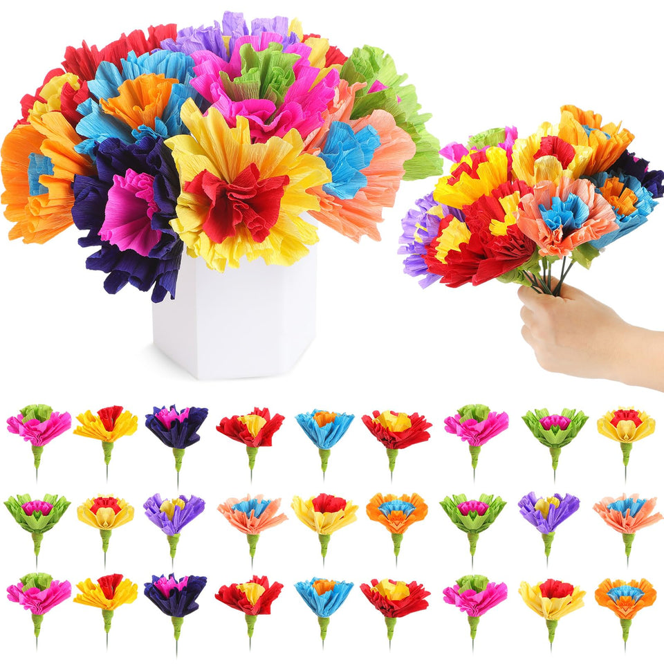 ctosree mexican paper flowers rainbow bunch with stems for vibrant fiesta decor and easy setup