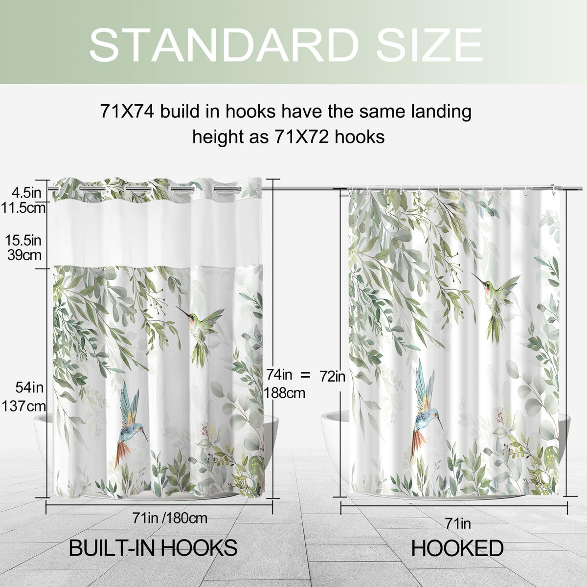 CTOTSYC standard 71x74 shower curtain with liner for typical bathrooms