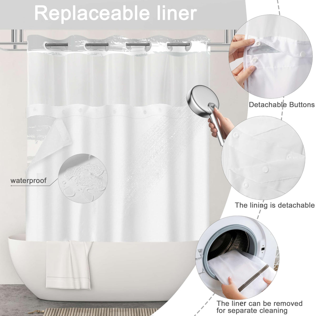 CTOTSYC easy-care curtain is machine washable for simple bathroom upkeep