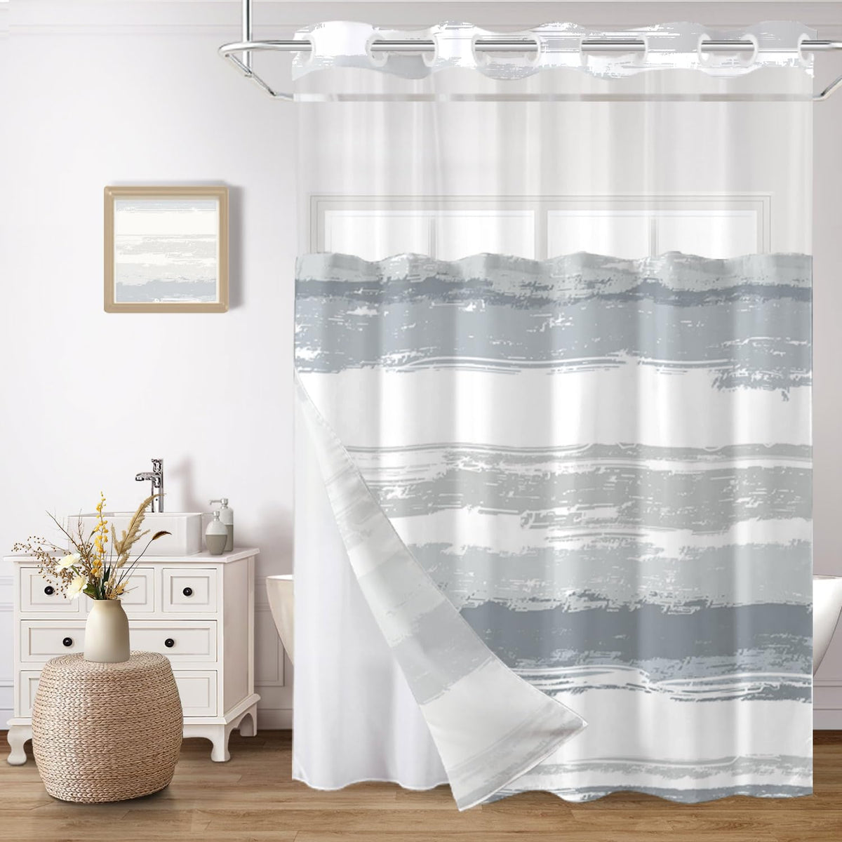 CTOTSYC No Hook Curtain with grey stripe design for easy setup and hotel-inspired style
