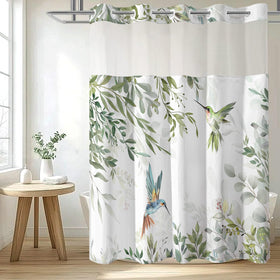 CTOTSYC no-hook shower curtain featuring the hummingbird eucalyptus print for a spa-like bathroom scene