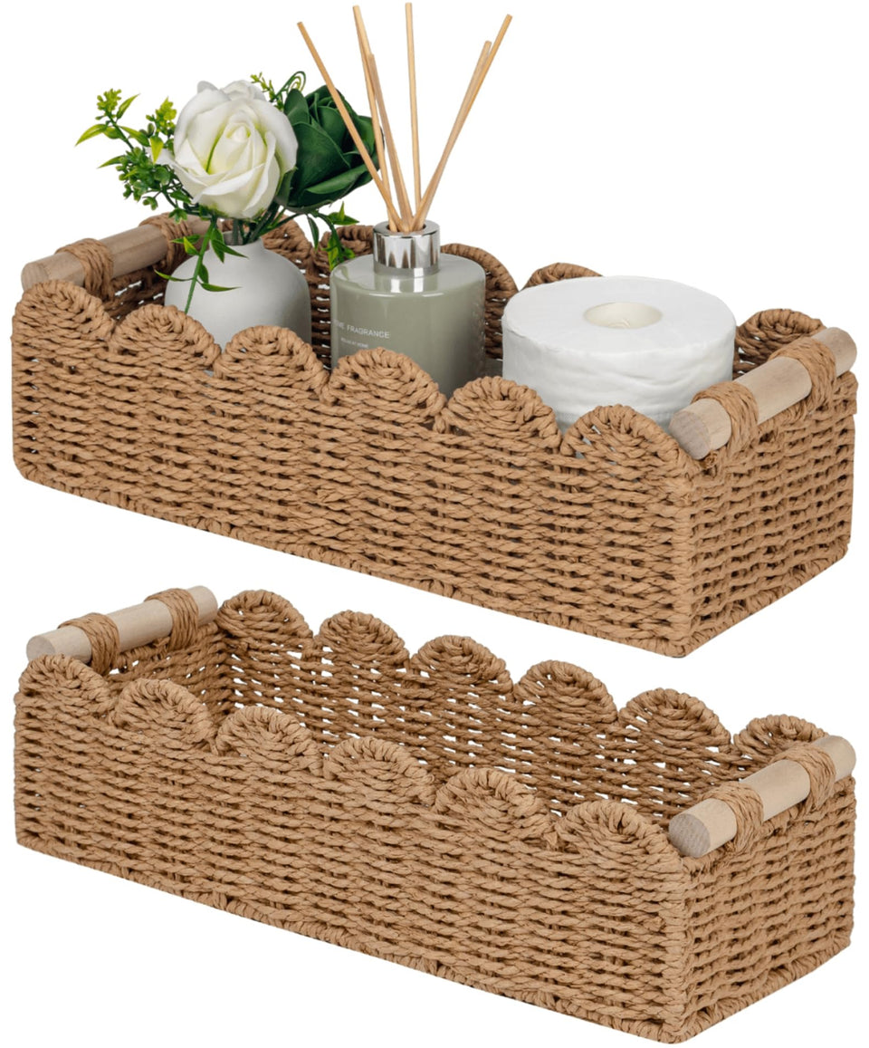 CubesLand two-pack bathroom baskets on shelf for organized storage.
