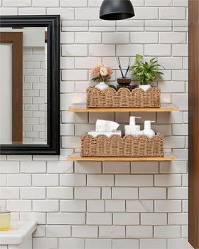 CubesLand over-toilet storage shelf setup showing dual baskets.