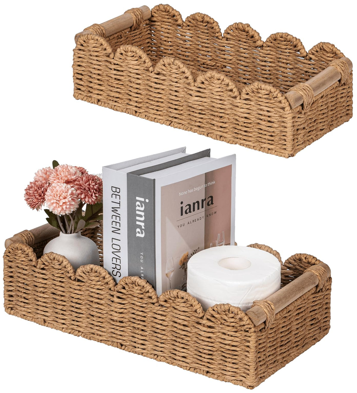 CubesLand toilet paper storage basket with scalloped edge for stylish bathroom organization.