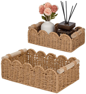 Cubeland scalloped edge medium basket for over-toilet storage keeps extra rolls neatly organized.