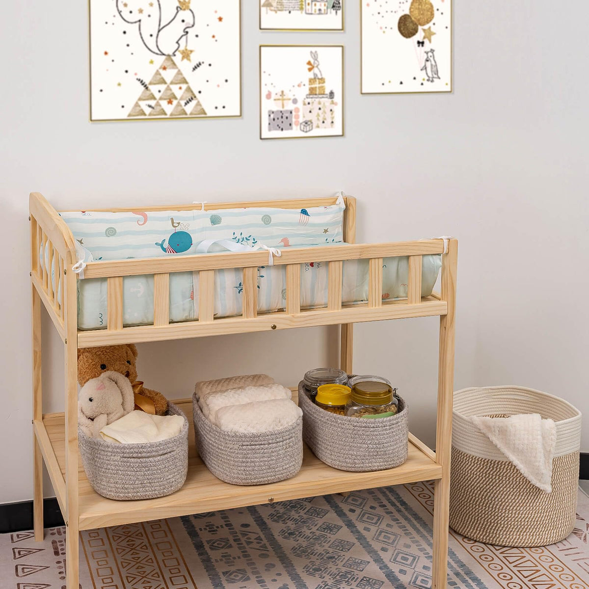 CubesLand nursery storage basket in rectangular cotton rope, light brown