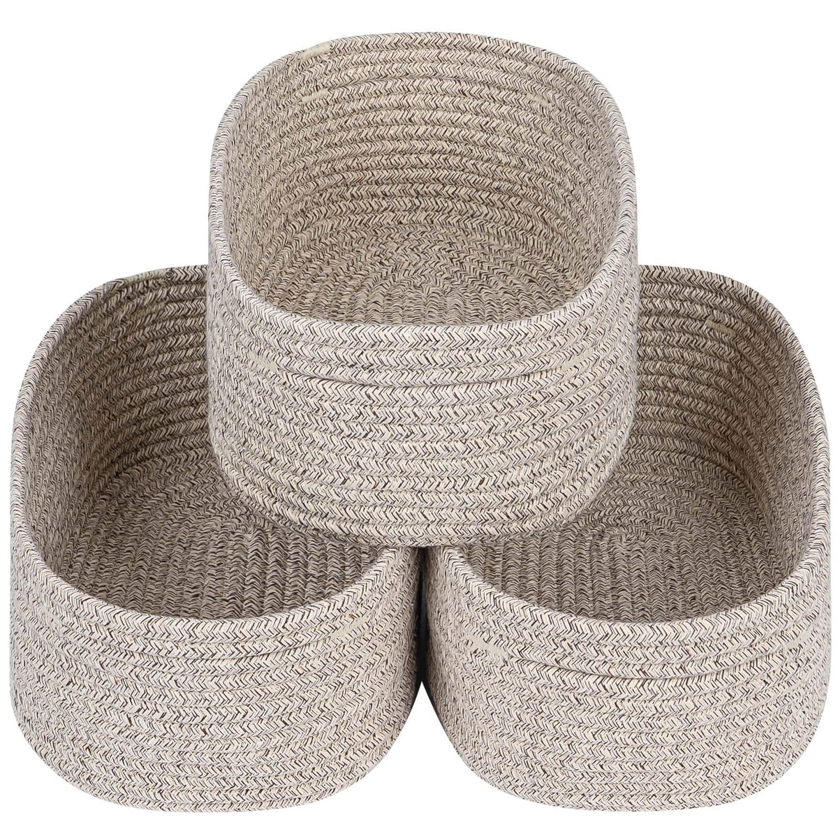 CubesLand rectangle basket in natural cotton rope, 3-pack, light brown on shelf