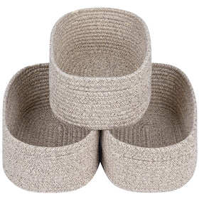 CubesLand rectangle basket in natural cotton rope, 3-pack, light brown on shelf