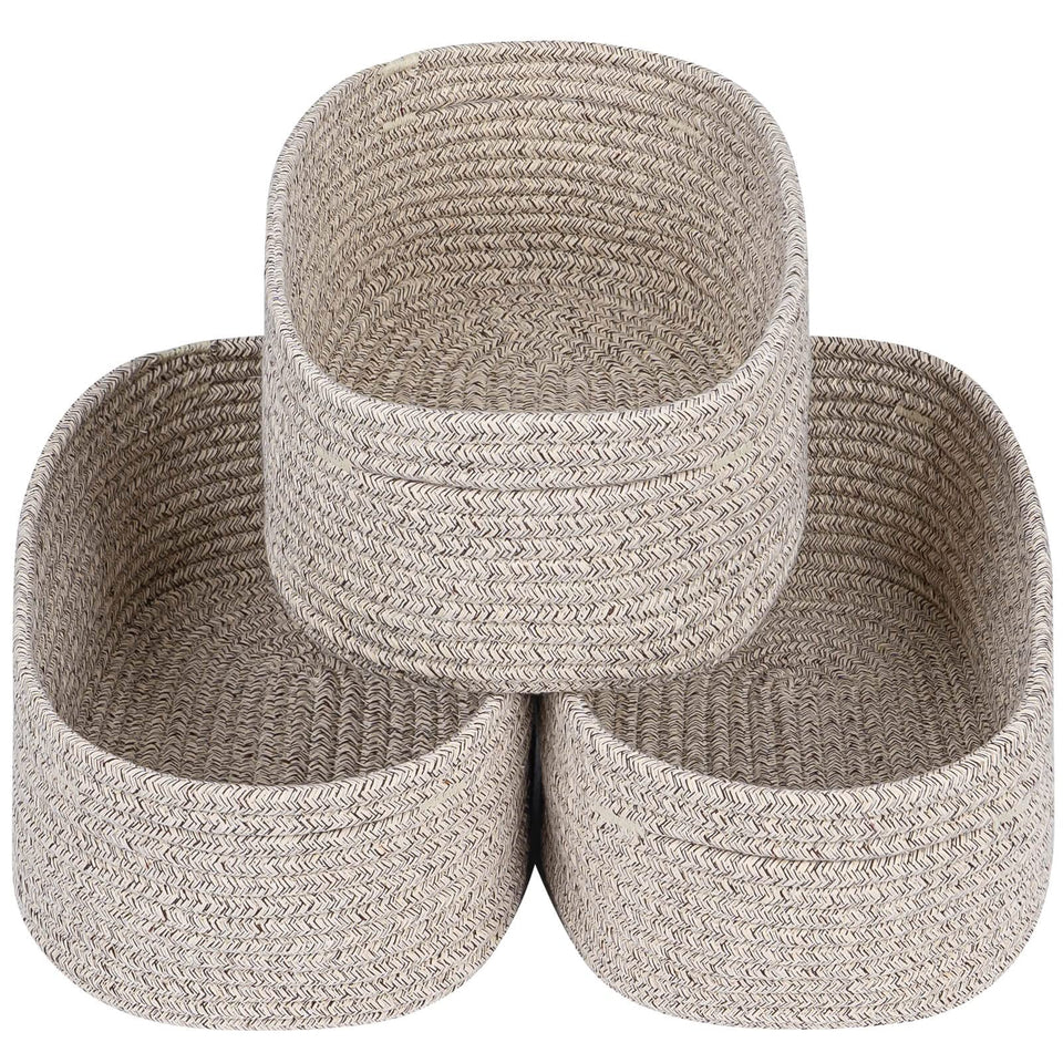 CubesLand rectangle basket in natural cotton rope, 3-pack, light brown on shelf
