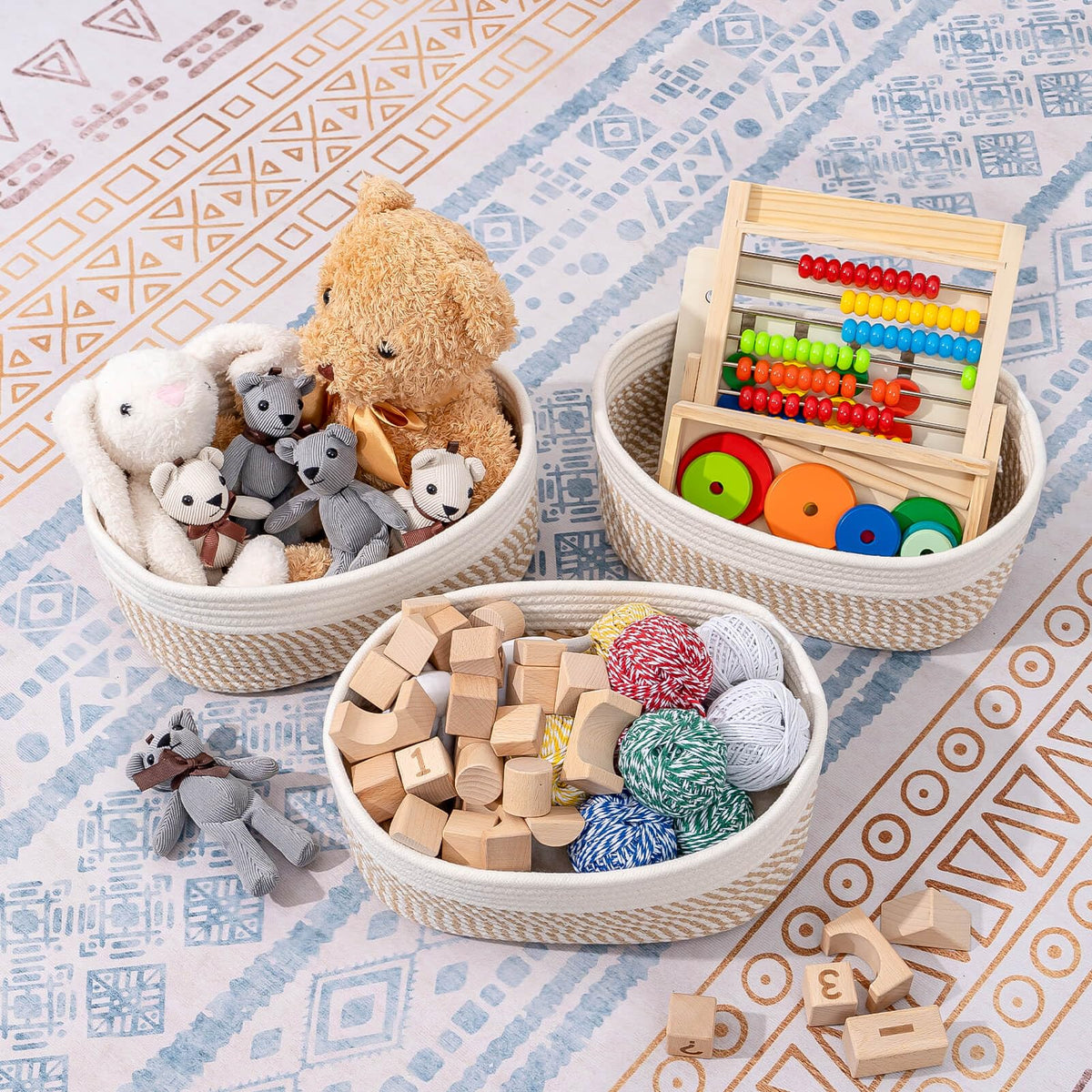 CubesLand small storage baskets mixed camel on a shelf enhance closet organization.
