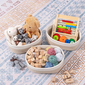 CubesLand small storage baskets mixed camel on a shelf enhance closet organization.