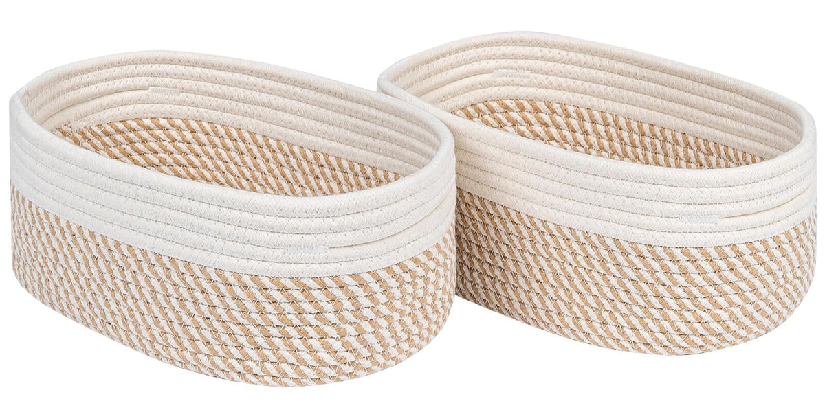 CubesLand small storage baskets rectangular off-white on a shelf for tidy storage.