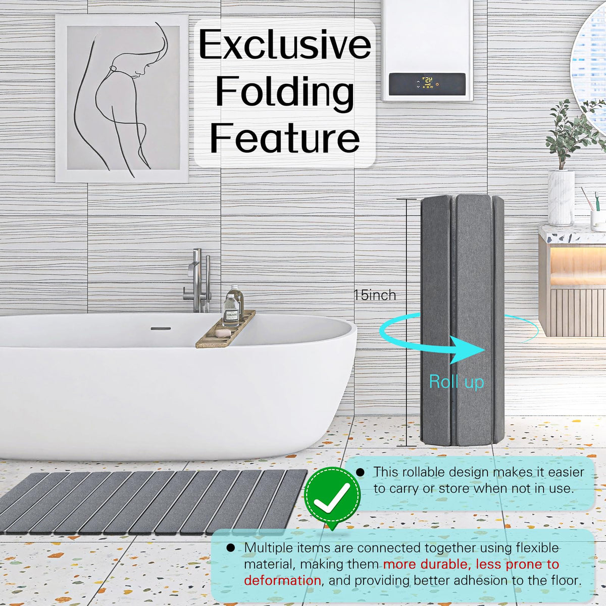 Cuckan bath mat with non-slip back enhances safety on wet floors.