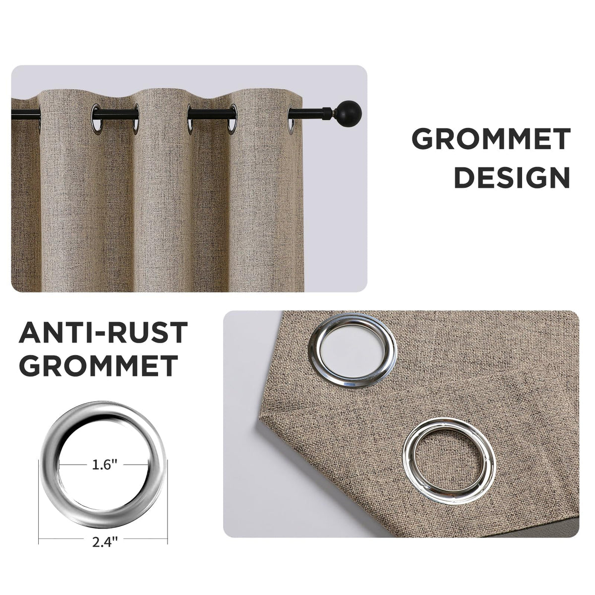 CUCRAF 8 silver grommets enable smooth sliding and easy installation.