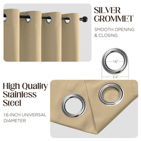 CUCRAF beige blackout curtains right panel enabling deeper sleep.