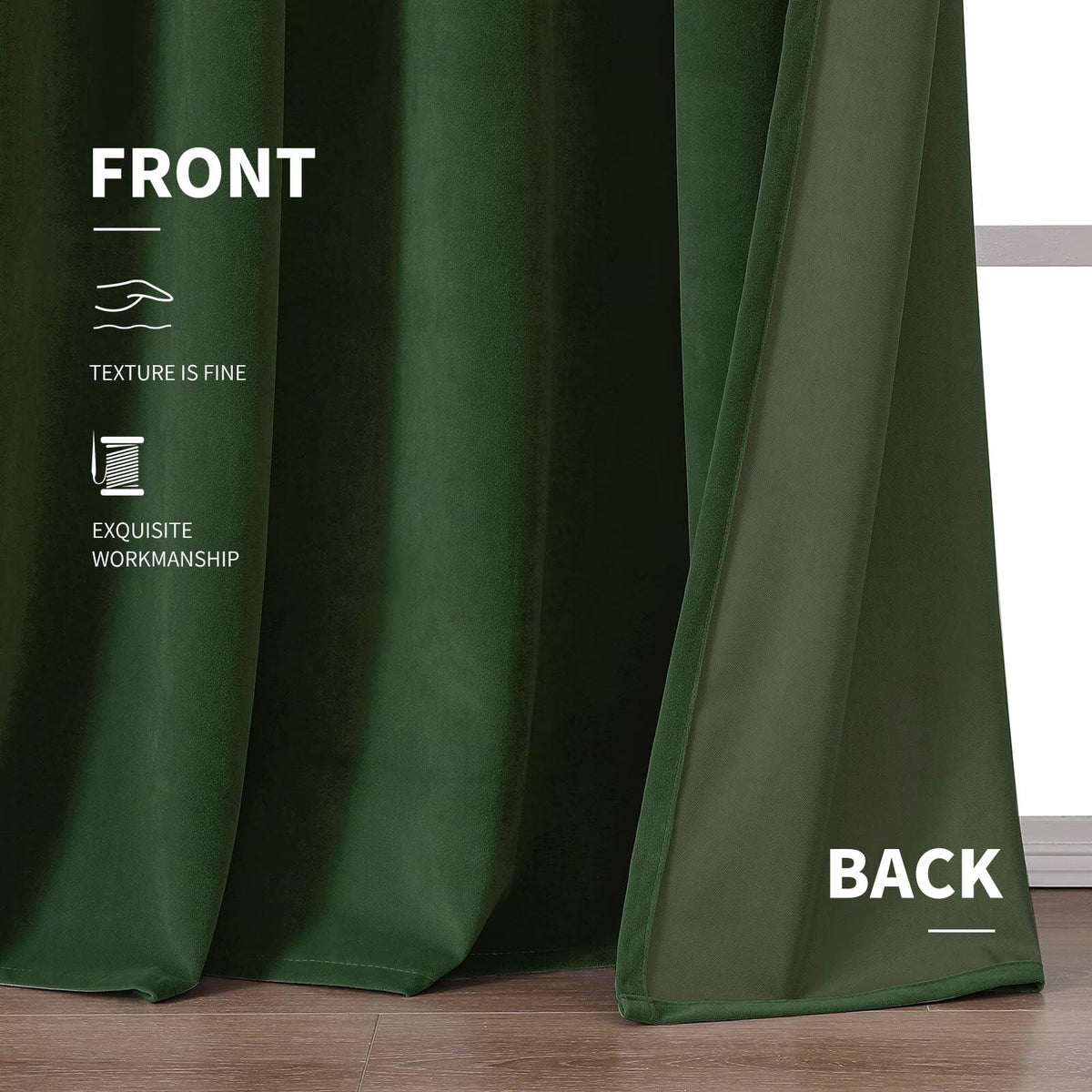 CUCRAF dark olive green velvet curtains full drape demonstrates elegant room framing