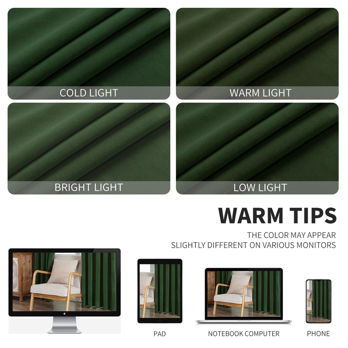 CUCRAF dark olive green velvet curtains noise reduction suggests peaceful living space