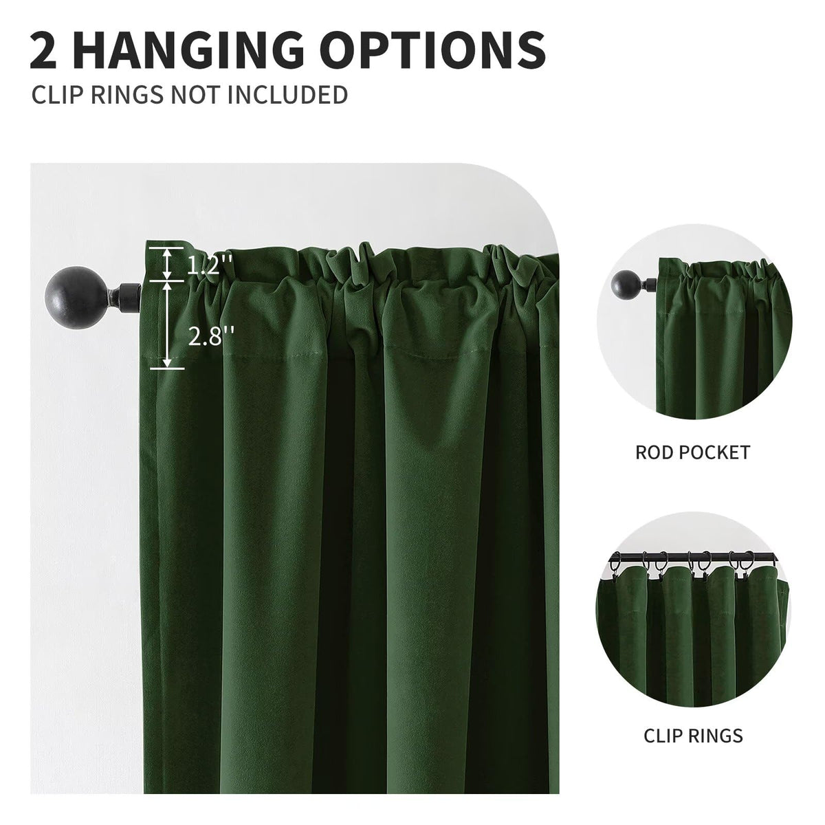 CUCRAF dark olive green velvet curtains rod-pocket installation showcases easy hanging