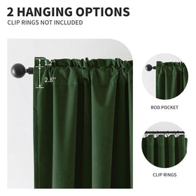 CUCRAF dark olive green velvet curtains rod-pocket installation showcases easy hanging