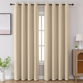 CUCRAF light beige blackout curtains 52x84 inch two-panel set for privacy and light control.