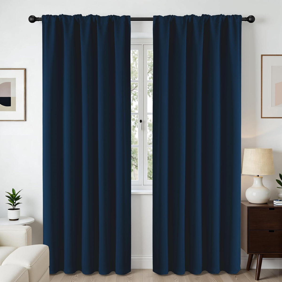 CUCRAF navy blue curtains at dusk reduce glare.