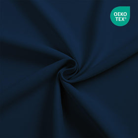 Close-up of CUCRAF navy blue fabric showing smooth texture.