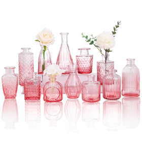 CUCUMI 12-pack pink glass bud vases in assorted shapes for centerpieces