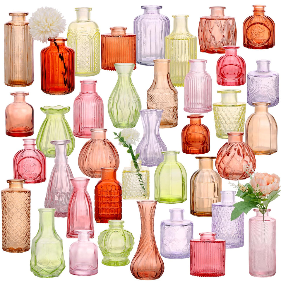 CUCUMI 38 pack colorful glass bud vases for vibrant wedding centerpieces