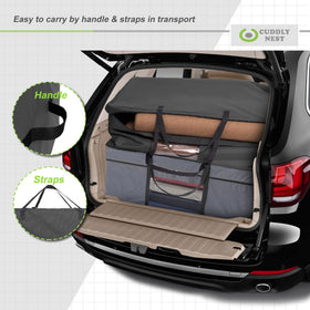 Cuddly Nest in-use with a tri-fold mattress demonstrates quick setup.
