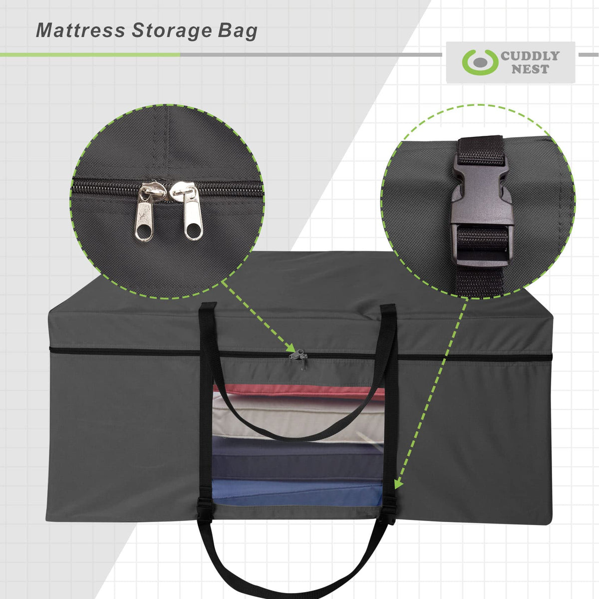 Cuddly Nest reinforced handles and padded straps for comfortable single-person carrying.