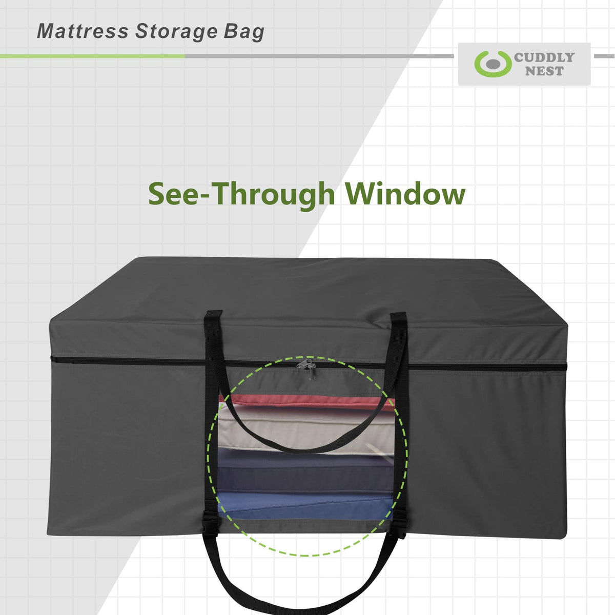 Cuddly Nest three-sided zipper enables effortless loading of tri-fold mattress.