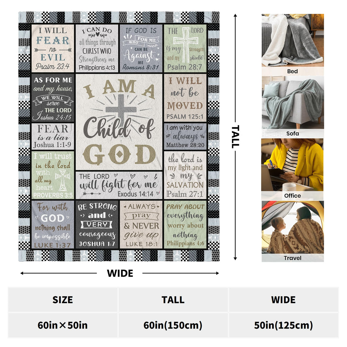 CUJUYO blanket with I Am a Child of God design inspires daily comfort.