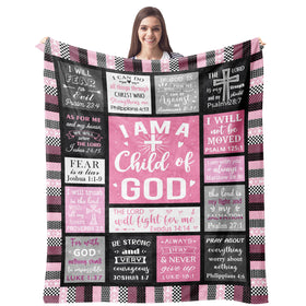 CUJUYO I Am a Child of God blanket on a sofa, cozy family moment.