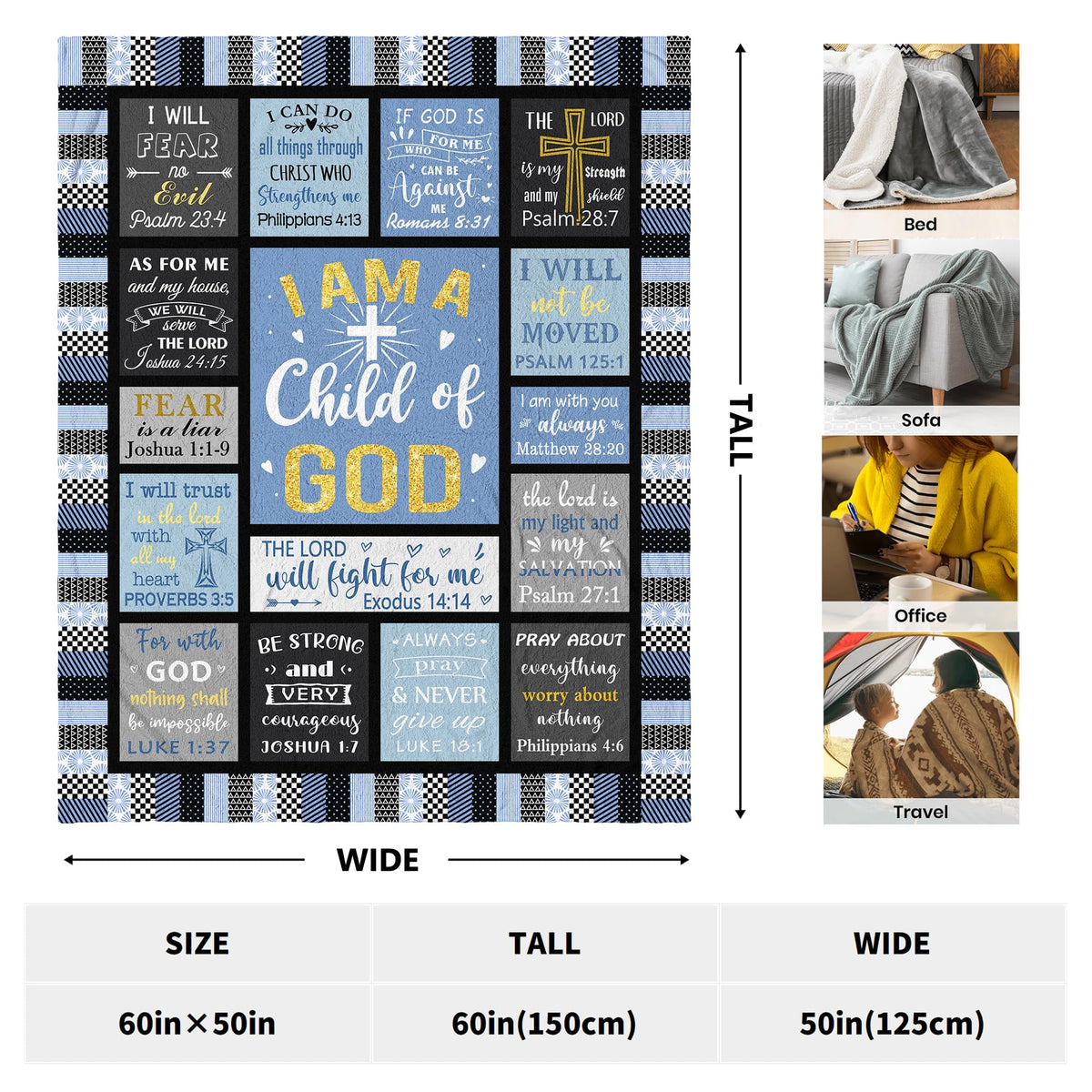 CUJUYO blanket featuring I Am a Child of God quote for inspiration