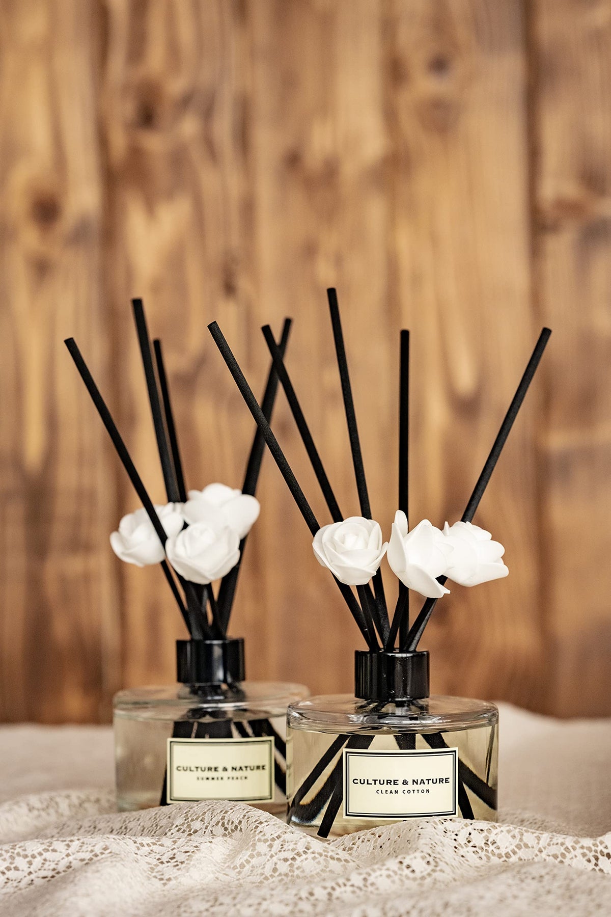 Culture & Nature fragrance oils closeup highlights fruity floral notes.