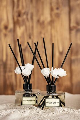 Culture & Nature fragrance oils closeup highlights fruity floral notes.