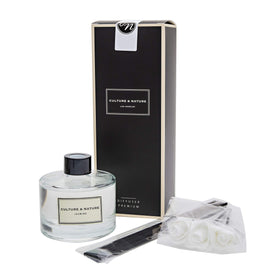 Culture & Nature reeds absorb fragrance oil for continuous room freshness.