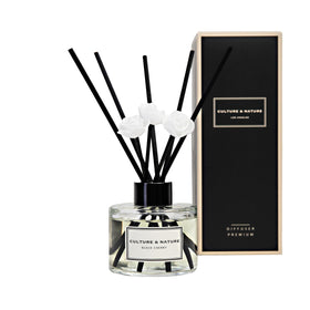 Culture & Nature reed diffuser bottle in black cherry provides lasting fragrance for living spaces.