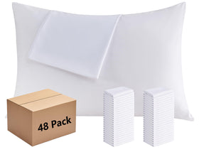 CULVE white pillowcases 48-pack bulk soft, durable fabric for hotels and hosts.